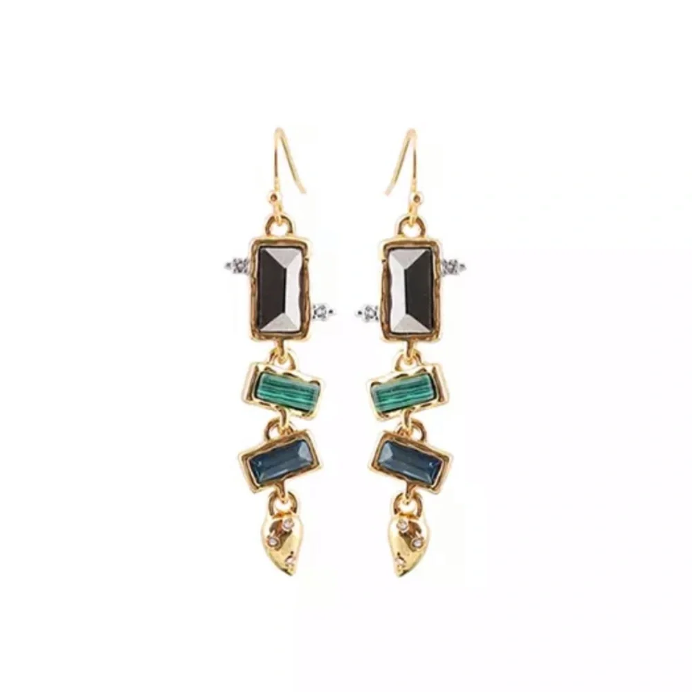 Alexis Bittar Molten Metal Multi Gemstone Malachite Dangling Earrings - Picture 10 of 15